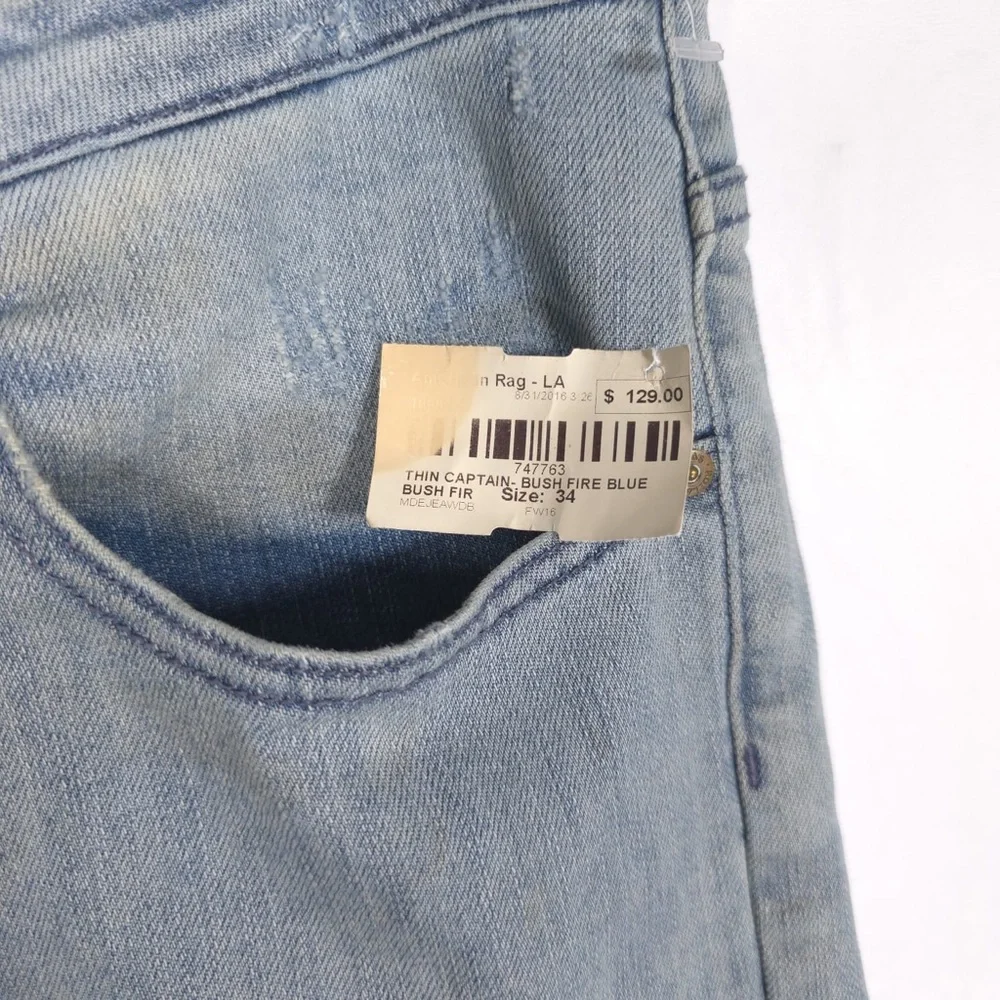 ROLLAS New Men’s THIN CAPTAIN SLIM FIT Jeans Bush Fire Blue Distressed‎ 34x31